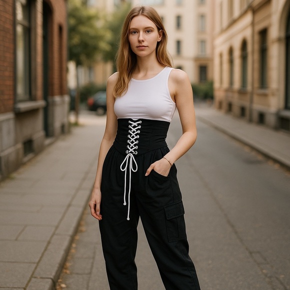 High Waist Cargo Pocket Drawstring Jogger Pants
New - Picture 2 of 8